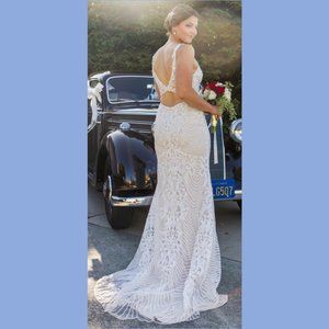 Beautiful sheath, corded lace wedding dress